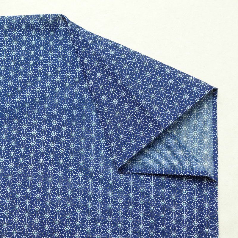 盛夏 小紋 絽 良品 夏用 ポリエステル 麻の葉柄 単衣仕立て 身丈155.5cm 裄丈64.5cm 着物 青・紺_画像14