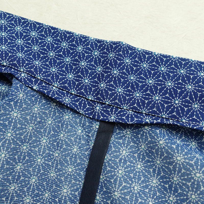 盛夏 小紋 絽 良品 夏用 ポリエステル 麻の葉柄 単衣仕立て 身丈155.5cm 裄丈64.5cm 着物 青・紺_画像19