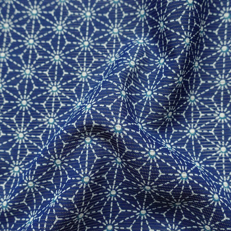 盛夏 小紋 絽 良品 夏用 ポリエステル 麻の葉柄 単衣仕立て 身丈155.5cm 裄丈64.5cm 着物 青・紺_画像21