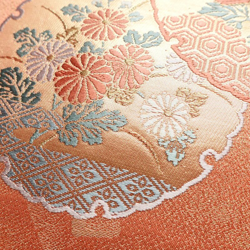 名古屋帯 六通柄 美品 正絹 古典柄 名古屋仕立て 帯 サーモンピンク ピンク_画像3
