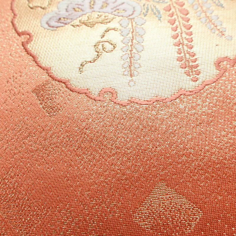 名古屋帯 六通柄 美品 正絹 古典柄 名古屋仕立て 帯 サーモンピンク ピンク_画像6