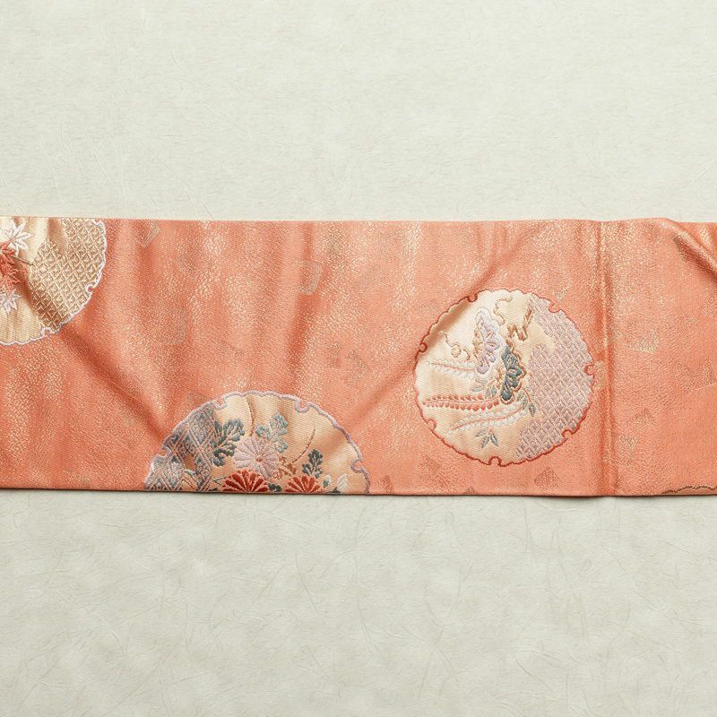 名古屋帯 六通柄 美品 正絹 古典柄 名古屋仕立て 帯 サーモンピンク ピンク_画像13