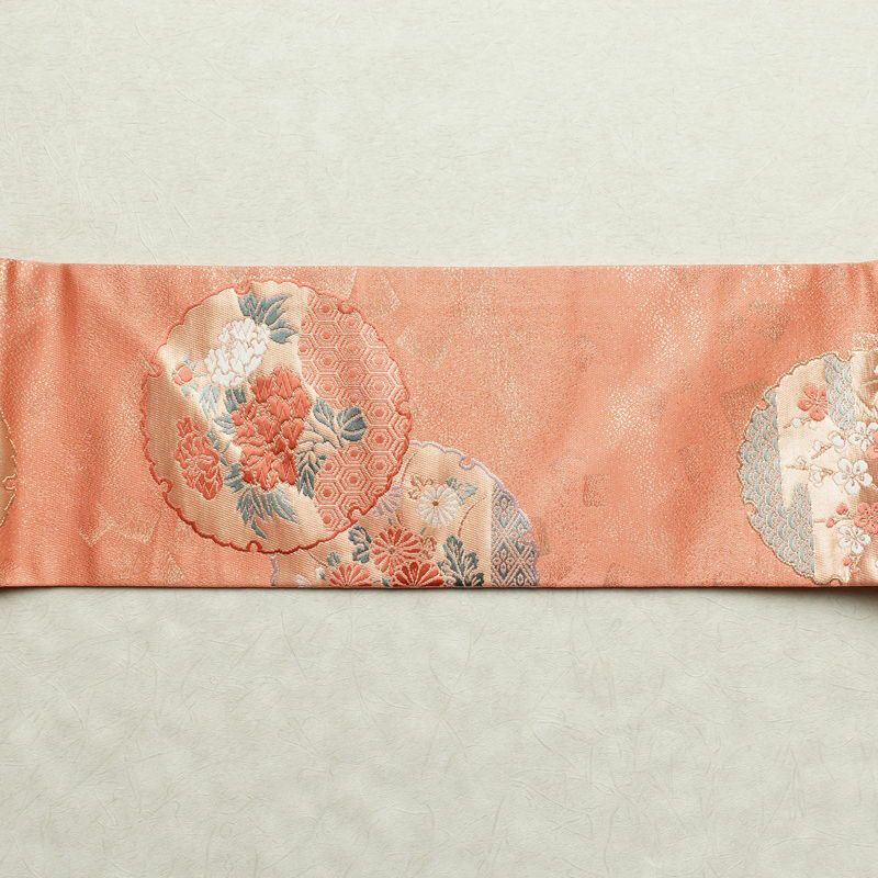 名古屋帯 六通柄 美品 正絹 古典柄 名古屋仕立て 帯 サーモンピンク ピンク_画像14