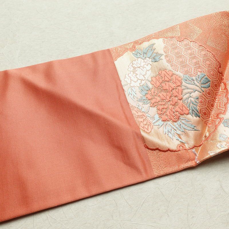 名古屋帯 六通柄 美品 正絹 古典柄 名古屋仕立て 帯 サーモンピンク ピンク_画像15
