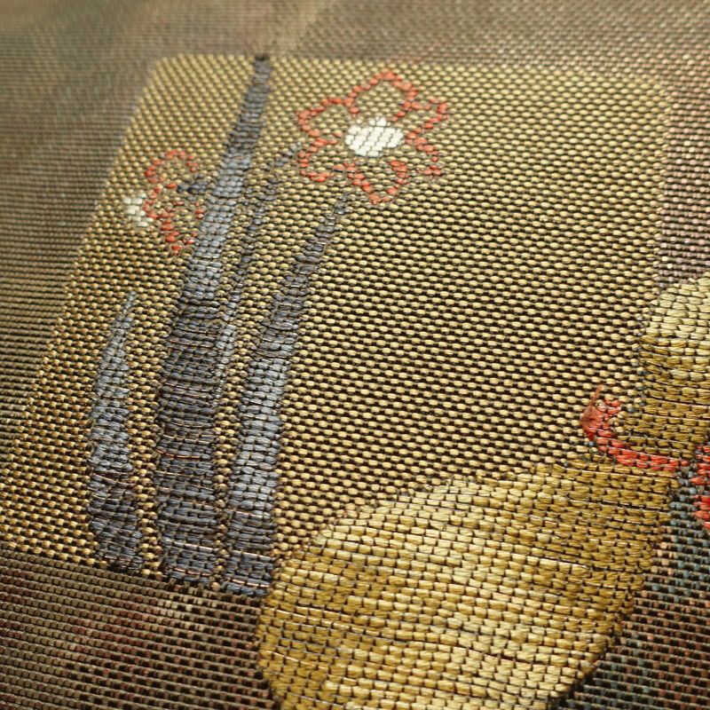 名古屋帯 六通柄 正絹 名古屋仕立て 箔 カーキ 帯 緑・うぐいす色 古典柄_画像5