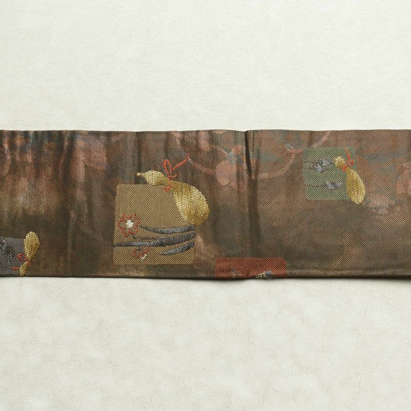 名古屋帯 六通柄 正絹 名古屋仕立て 箔 カーキ 帯 緑・うぐいす色 古典柄_画像14