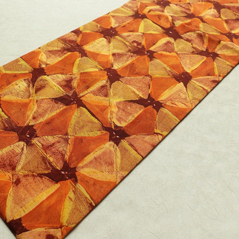 名古屋帯 全通柄 良品 正絹 幾何学柄・抽象柄 名古屋仕立て 帯 橙_画像8