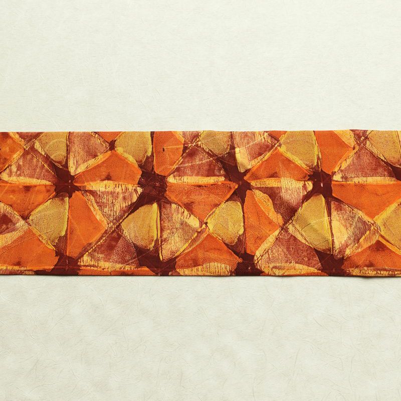 名古屋帯 全通柄 良品 正絹 幾何学柄・抽象柄 名古屋仕立て 帯 橙_画像13