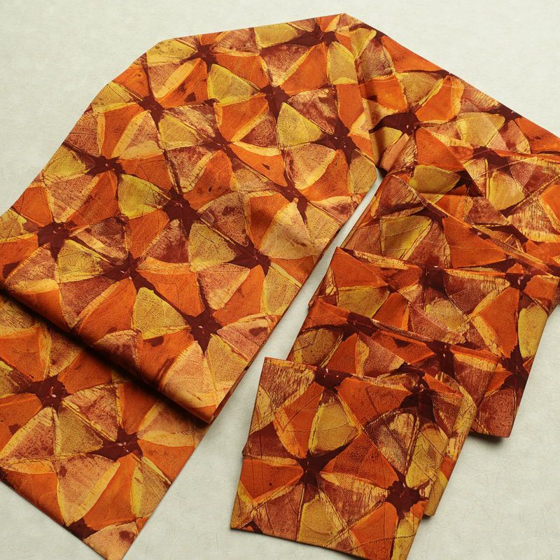 名古屋帯 全通柄 良品 正絹 幾何学柄・抽象柄 名古屋仕立て 帯 橙_画像16
