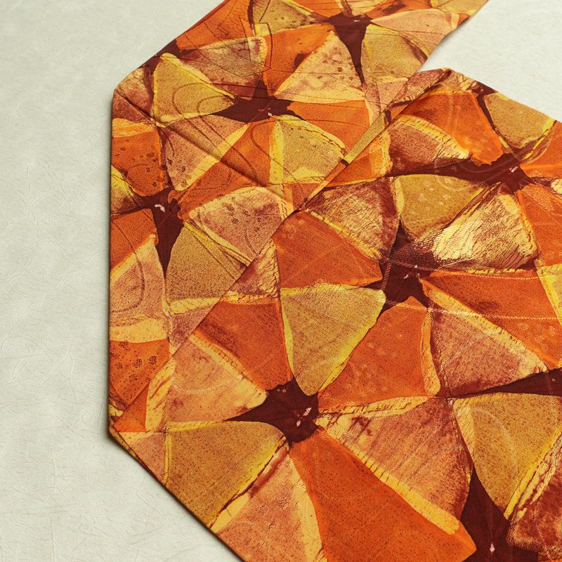 名古屋帯 全通柄 良品 正絹 幾何学柄・抽象柄 名古屋仕立て 帯 橙_画像18