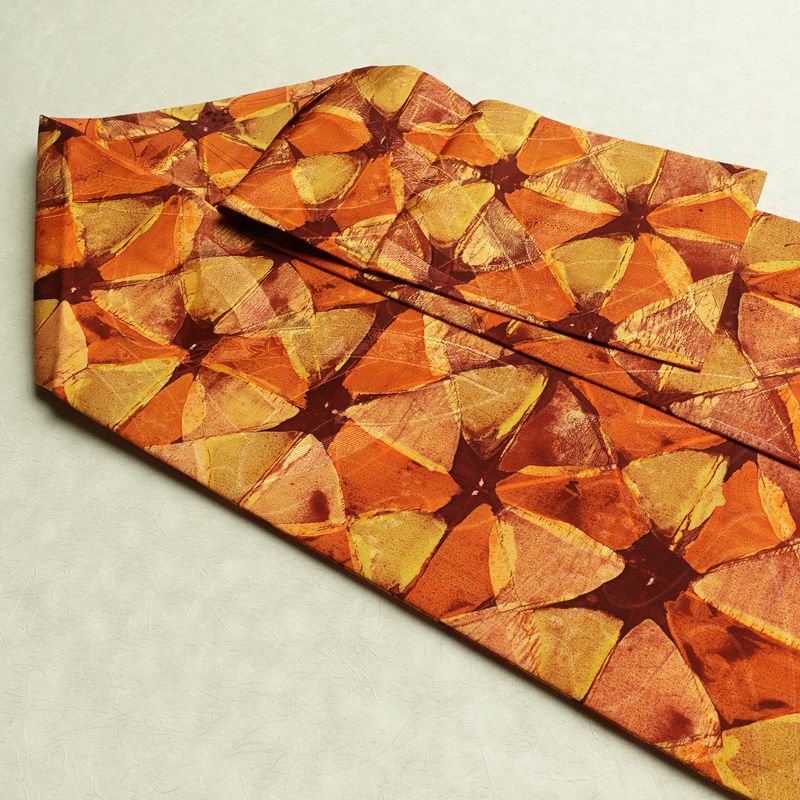 名古屋帯 全通柄 良品 正絹 幾何学柄・抽象柄 名古屋仕立て 帯 橙_画像20