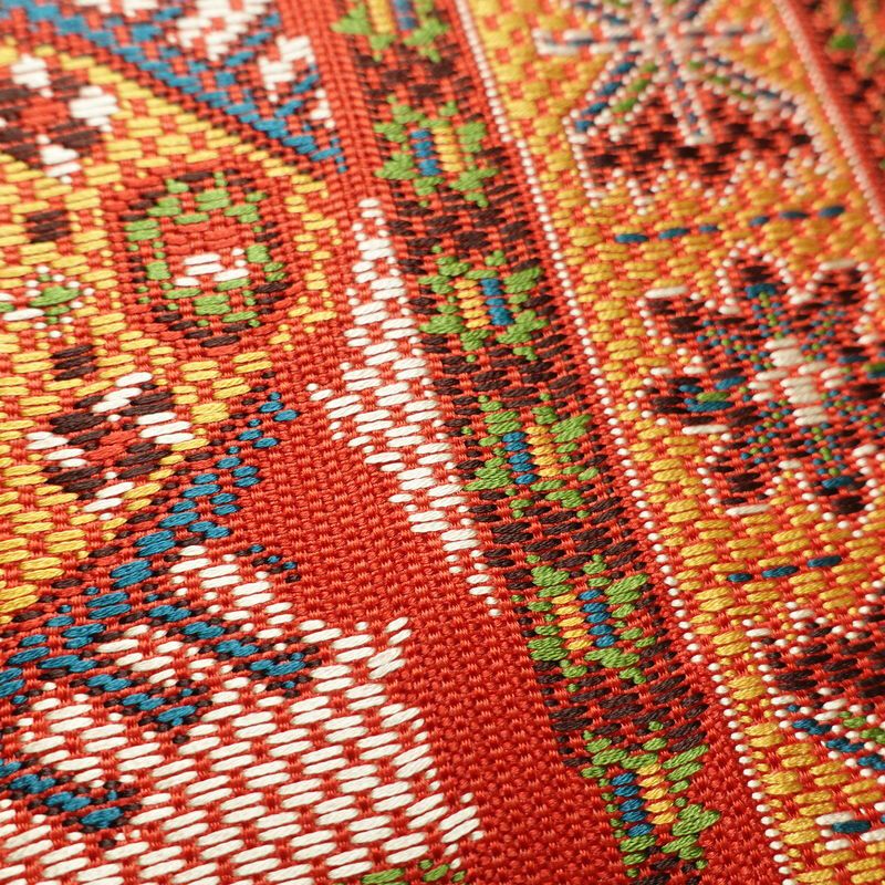 名古屋帯 六通柄 美品 正絹 幾何学柄・抽象柄 名古屋仕立て 帯 赤・朱_画像5