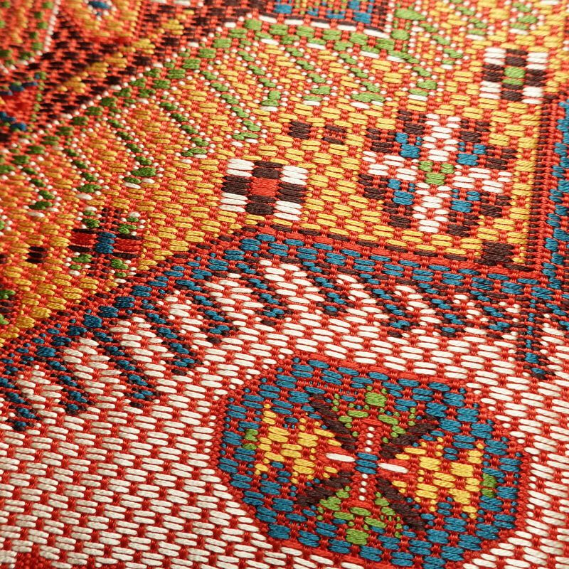 名古屋帯 六通柄 美品 正絹 幾何学柄・抽象柄 名古屋仕立て 帯 赤・朱_画像6