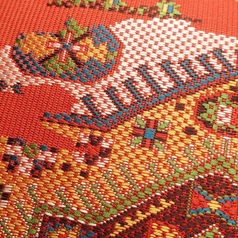 名古屋帯 六通柄 美品 正絹 幾何学柄・抽象柄 名古屋仕立て 帯 赤・朱_画像7