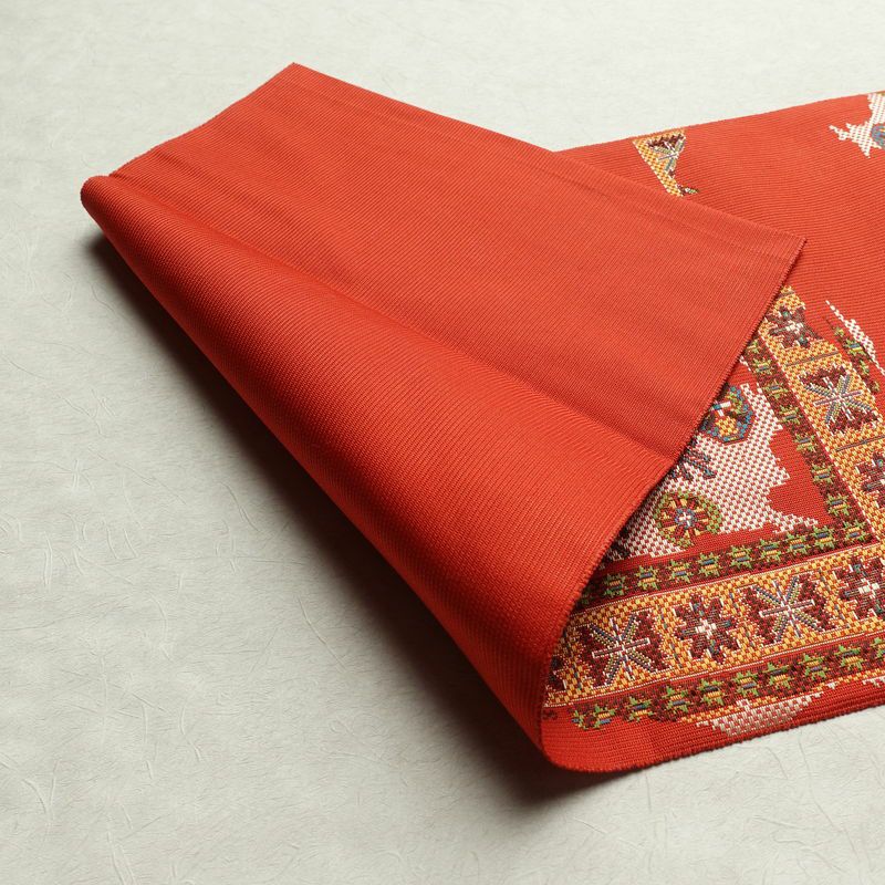 名古屋帯 六通柄 美品 正絹 幾何学柄・抽象柄 名古屋仕立て 帯 赤・朱_画像10