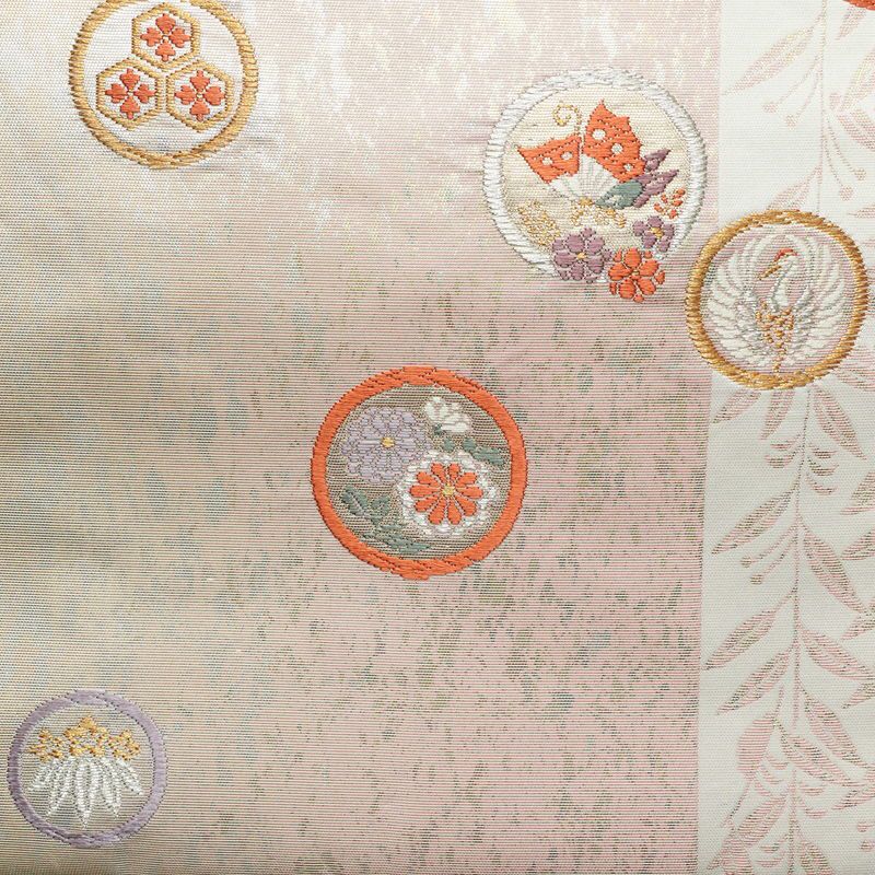 名古屋帯 六通柄 正絹 通し仕立て 箔 金糸 帯 ピンク_画像2