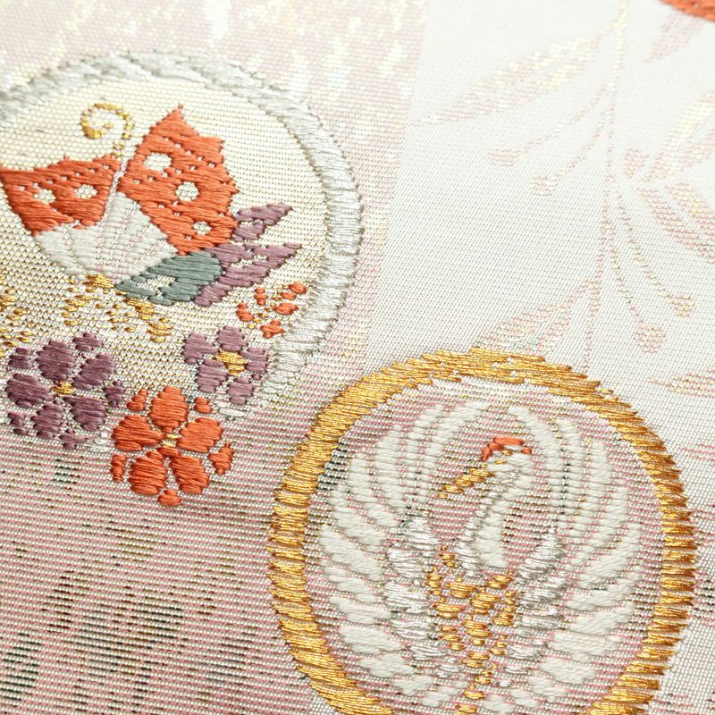 名古屋帯 六通柄 正絹 通し仕立て 箔 金糸 帯 ピンク_画像3