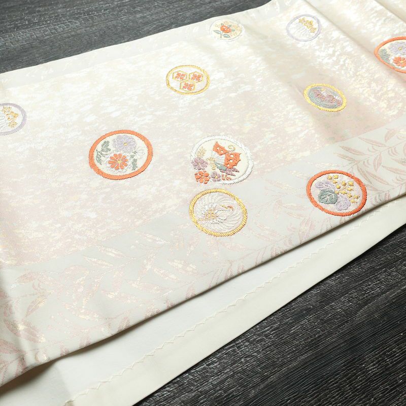 名古屋帯 六通柄 正絹 通し仕立て 箔 金糸 帯 ピンク_画像8