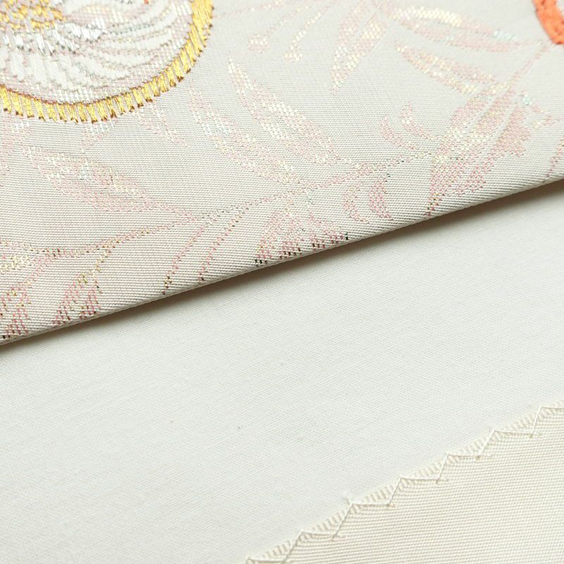 名古屋帯 六通柄 正絹 通し仕立て 箔 金糸 帯 ピンク_画像9