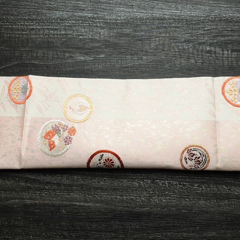 名古屋帯 六通柄 正絹 通し仕立て 箔 金糸 帯 ピンク_画像13