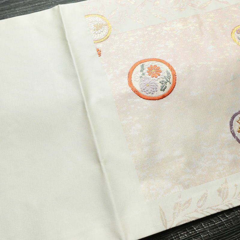 名古屋帯 六通柄 正絹 通し仕立て 箔 金糸 帯 ピンク_画像14