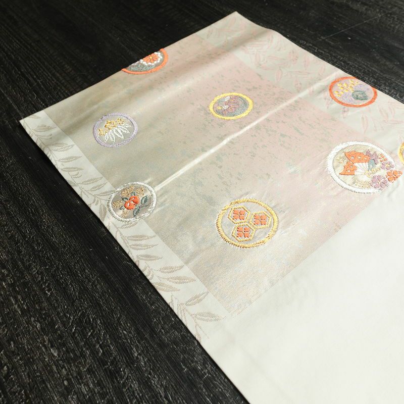 名古屋帯 六通柄 正絹 通し仕立て 箔 金糸 帯 ピンク_画像15