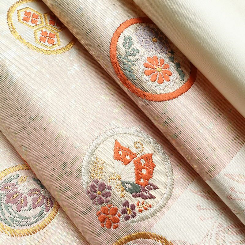 名古屋帯 六通柄 正絹 通し仕立て 箔 金糸 帯 ピンク_画像19