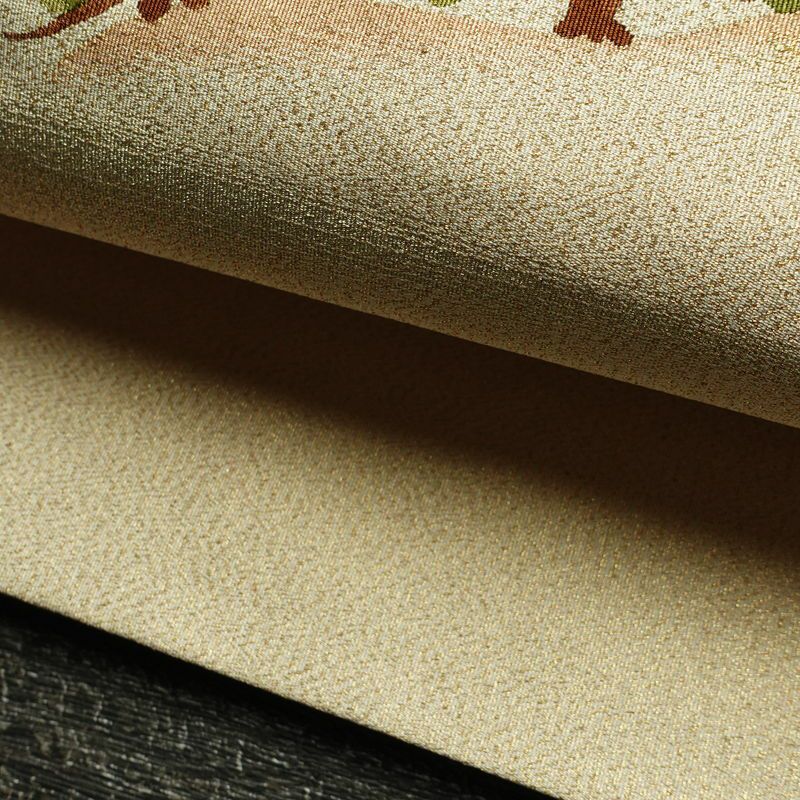 名古屋帯 つづれ織 太鼓柄 正絹 風景柄 通し仕立て 金糸 帯 ベージュ_画像7