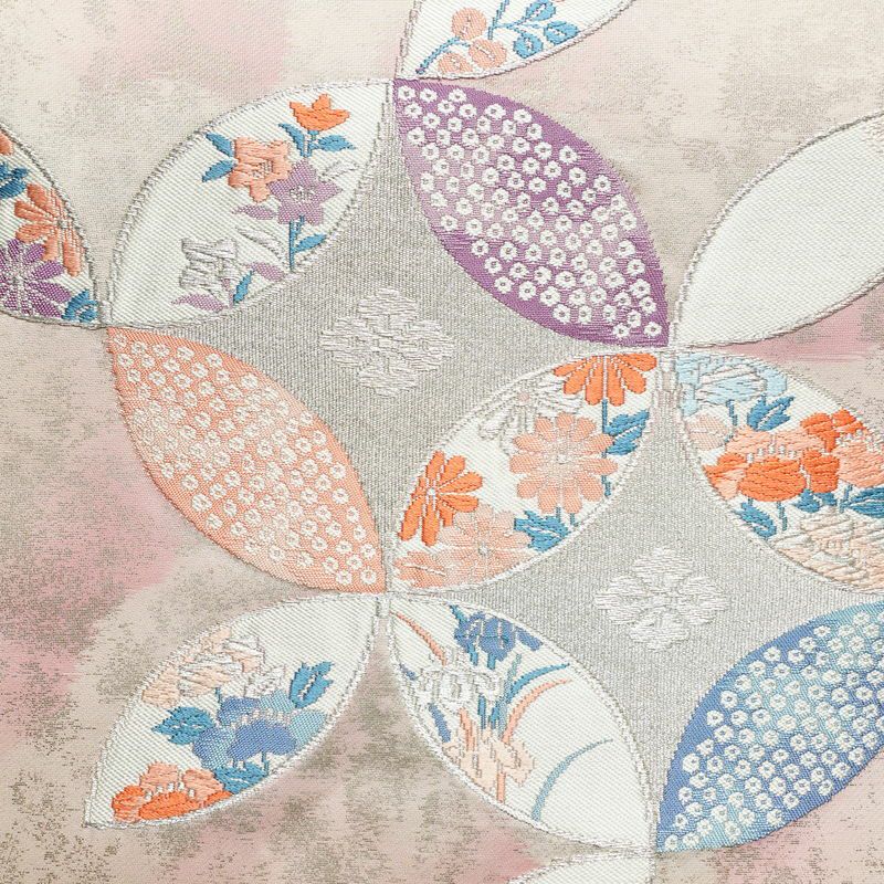 名古屋帯 太鼓柄 正絹 古典柄 名古屋仕立て 箔 帯 ピンク_画像2