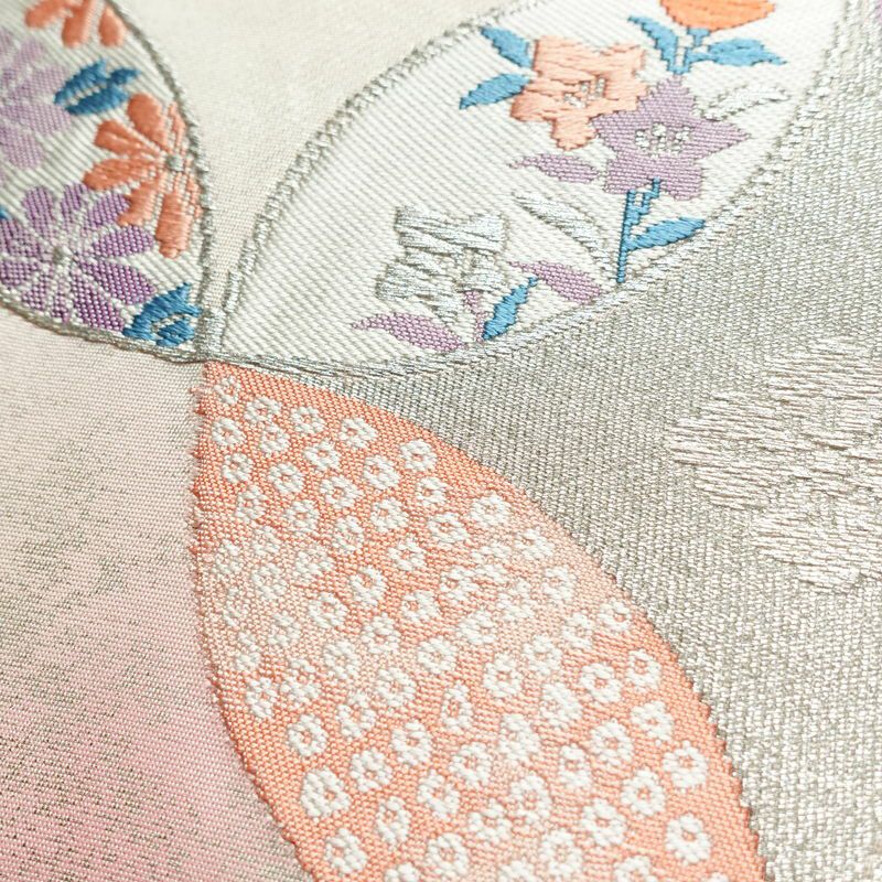 名古屋帯 太鼓柄 正絹 古典柄 名古屋仕立て 箔 帯 ピンク_画像6