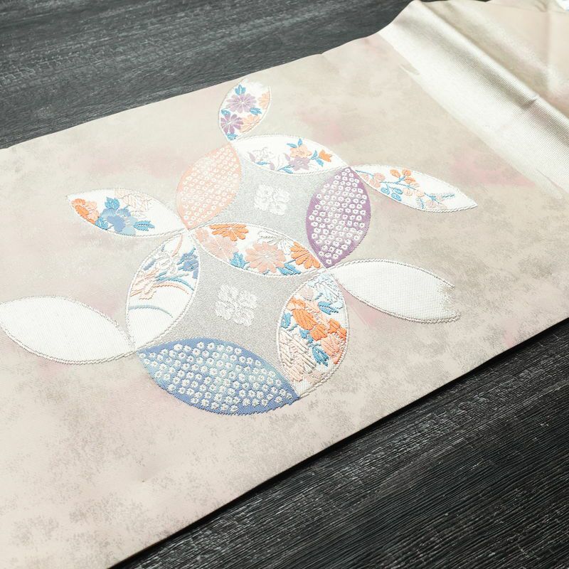 名古屋帯 太鼓柄 正絹 古典柄 名古屋仕立て 箔 帯 ピンク_画像11