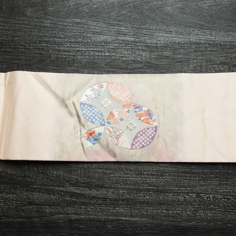 名古屋帯 太鼓柄 正絹 古典柄 名古屋仕立て 箔 帯 ピンク_画像13