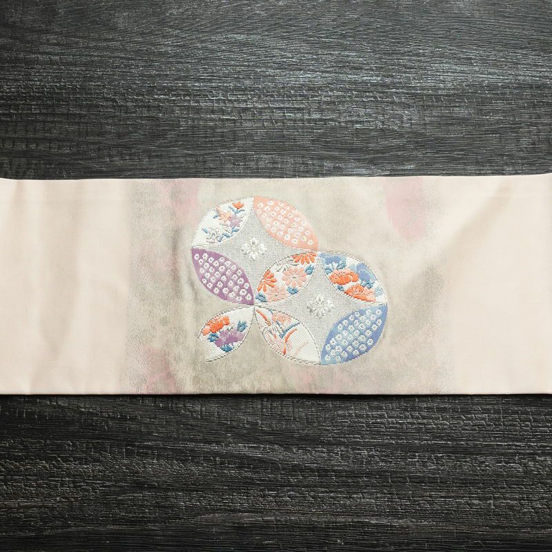 名古屋帯 太鼓柄 正絹 古典柄 名古屋仕立て 箔 帯 ピンク_画像14