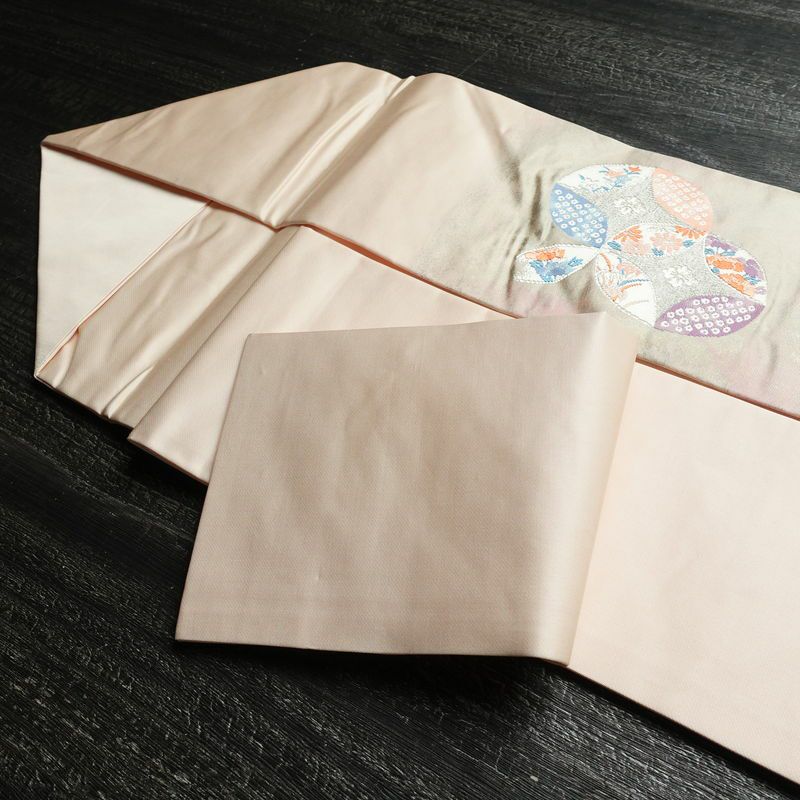 名古屋帯 太鼓柄 正絹 古典柄 名古屋仕立て 箔 帯 ピンク_画像20