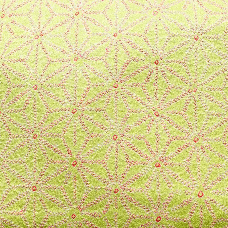 名古屋帯 全通柄 絞り 正絹 麻の葉柄 名古屋仕立て 帯 緑・うぐいす色_画像2