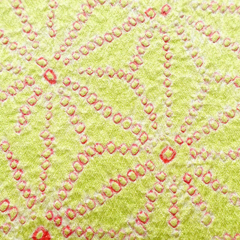 名古屋帯 全通柄 絞り 正絹 麻の葉柄 名古屋仕立て 帯 緑・うぐいす色_画像4