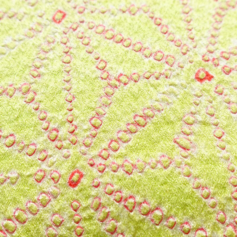 名古屋帯 全通柄 絞り 正絹 麻の葉柄 名古屋仕立て 帯 緑・うぐいす色_画像5