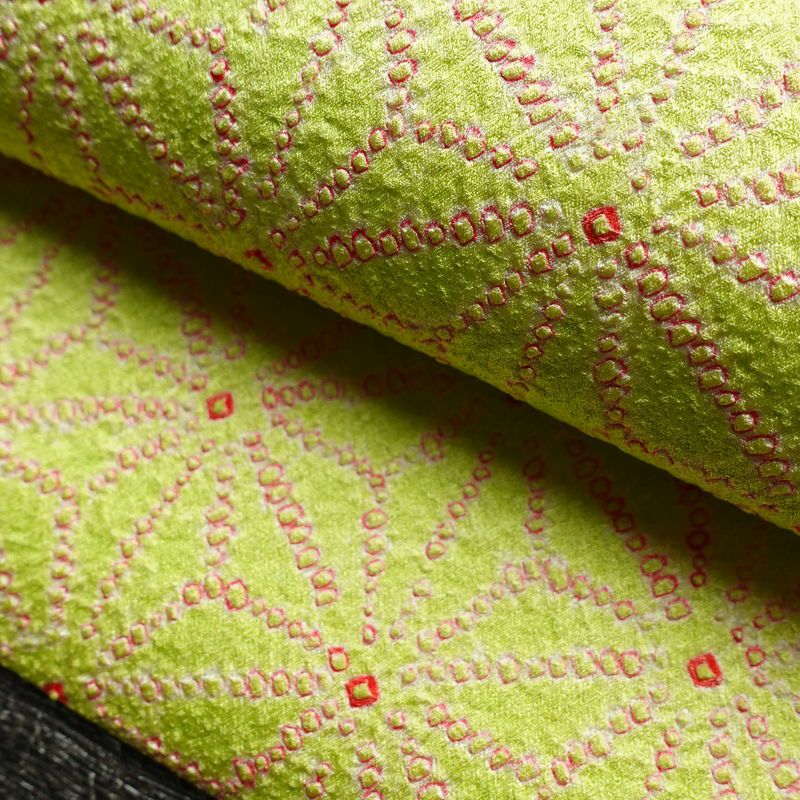 名古屋帯 全通柄 絞り 正絹 麻の葉柄 名古屋仕立て 帯 緑・うぐいす色_画像6