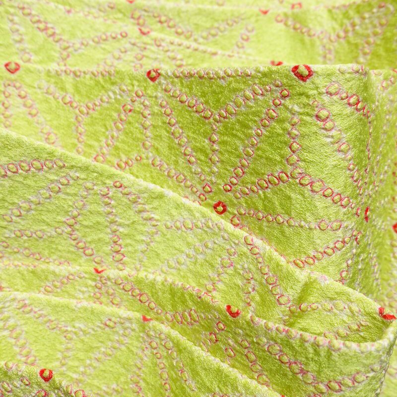 名古屋帯 全通柄 絞り 正絹 麻の葉柄 名古屋仕立て 帯 緑・うぐいす色_画像18