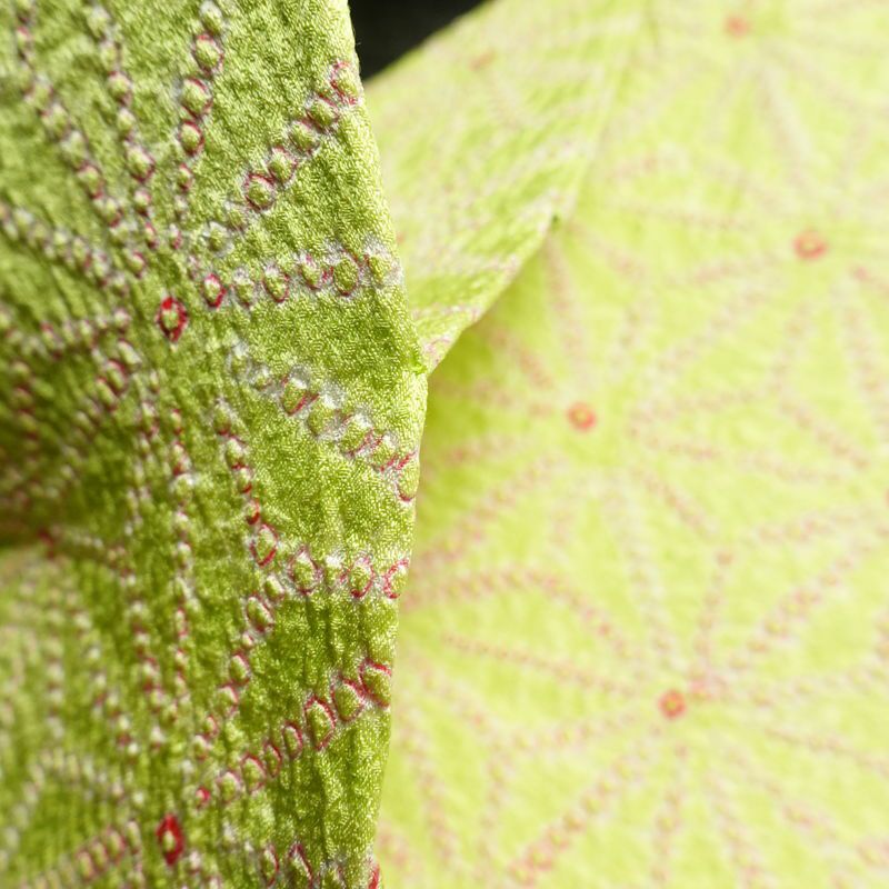 名古屋帯 全通柄 絞り 正絹 麻の葉柄 名古屋仕立て 帯 緑・うぐいす色_画像20