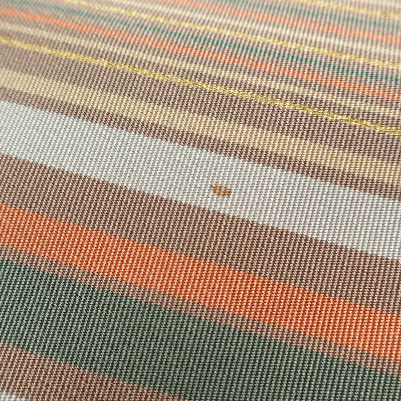 名古屋帯 六通柄 正絹 縞柄・線柄 松葉仕立て 帯 小豆・エンジ_画像4