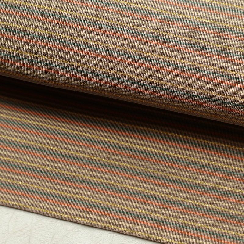 名古屋帯 六通柄 正絹 縞柄・線柄 松葉仕立て 帯 小豆・エンジ_画像7