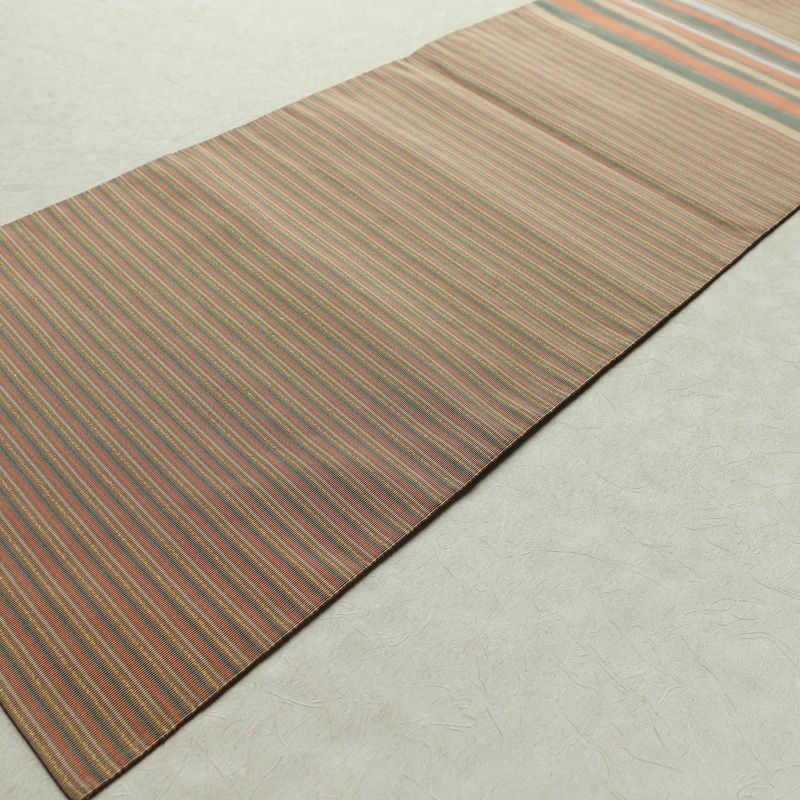 名古屋帯 六通柄 正絹 縞柄・線柄 松葉仕立て 帯 小豆・エンジ_画像8