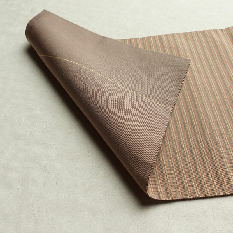 名古屋帯 六通柄 正絹 縞柄・線柄 松葉仕立て 帯 小豆・エンジ_画像9