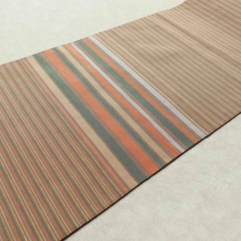 名古屋帯 六通柄 正絹 縞柄・線柄 松葉仕立て 帯 小豆・エンジ_画像11