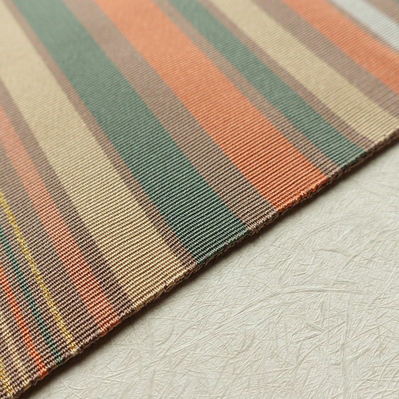 名古屋帯 六通柄 正絹 縞柄・線柄 松葉仕立て 帯 小豆・エンジ_画像12