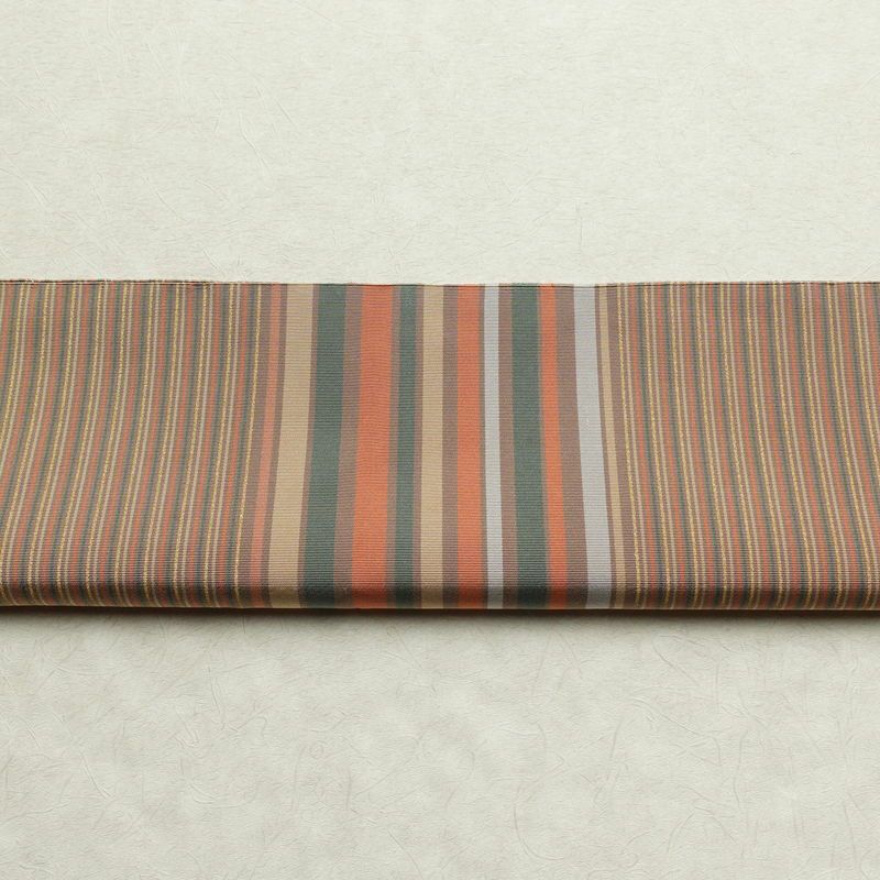名古屋帯 六通柄 正絹 縞柄・線柄 松葉仕立て 帯 小豆・エンジ_画像13