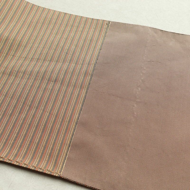 名古屋帯 六通柄 正絹 縞柄・線柄 松葉仕立て 帯 小豆・エンジ_画像14