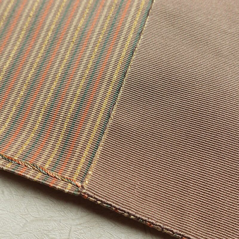 名古屋帯 六通柄 正絹 縞柄・線柄 松葉仕立て 帯 小豆・エンジ_画像15