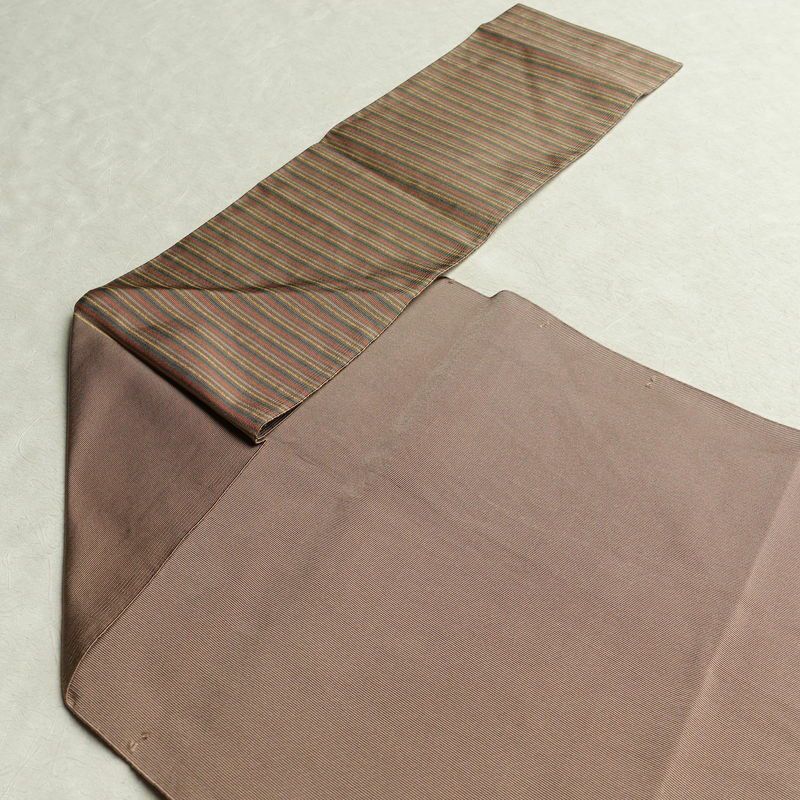 名古屋帯 六通柄 正絹 縞柄・線柄 松葉仕立て 帯 小豆・エンジ_画像16